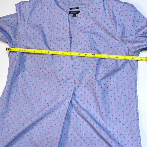 Talbots Women's Dress Shirt Non Iron Baby blue with red polka dot XS - Picture 3 of 9